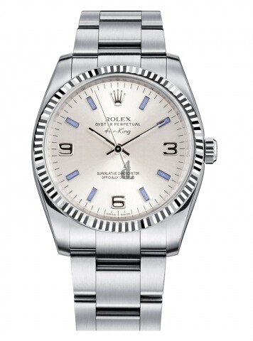 Fake Rolex Air-King White Gold Fluted Bezel Silver round dial 114234 SBLIO.