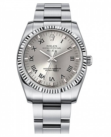 Fake Rolex Air-King White Gold Fluted Bezel Silver dial 114234 SRO.