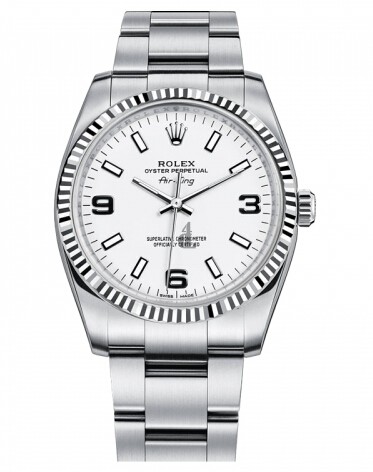 Fake Rolex Air-King White Gold Fluted Bezel White dial 114234 WAO.
