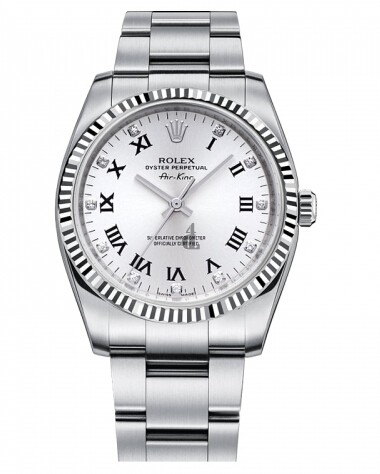 Fake Rolex Air-King White Gold Fluted Bezel White dial 114234 WDO.