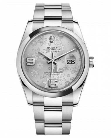 Fake Rolex Datejust 36mm Steel Domed Bezel Silver Floral Dial 116200 SFAO.