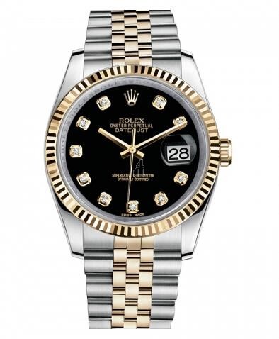 Fake Rolex Datejust 36mm Steel and Yellow Gold Black Dial 116233 BKDJ.