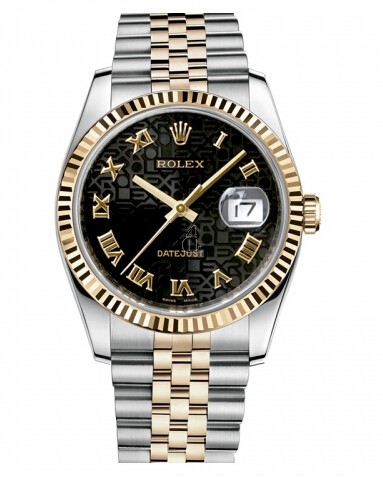 Fake Rolex Datejust 36mm Steel and Yellow Gold Black Jubilee Dial 116233 BKJRJ.