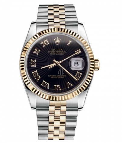 Fake Rolex Datejust 36mm Steel and Yellow Gold Black Sunbeam Dial 116233 BKSBRJ.