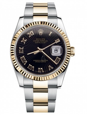 Fake Rolex Datejust 36mm Steel and Gold Black Sunbeam Dial 116233 BKSBRO.