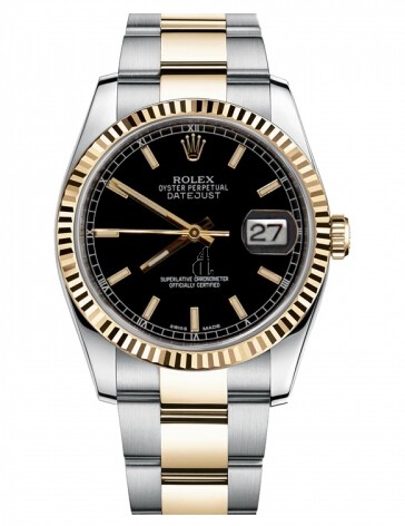 Fake Rolex Datejust 36mm Steel and Gold Black Dial 116233 BKSO.
