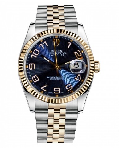 Fake Rolex Datejust 36mm Steel and Yellow Gold Blue Concentric Circle Dial 116233 BLCAJ.
