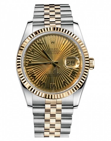 Fake Rolex Datejust 36mm Steel and Yellow Gold Champagne Sunbeam Dial 116233 CHSBRJ.