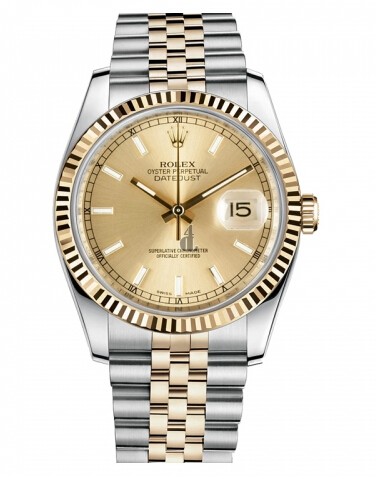 Fake Rolex Datejust 36mm Steel and Yellow Gold Champagne Dial 116233 CHSJ.