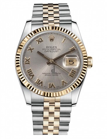 Fake Rolex Datejust 36mm Steel and Yellow Gold Grey Dial 116233 GRJ.