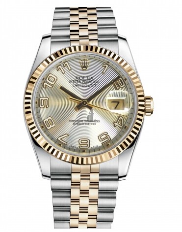 Fake Rolex Datejust 36mm Steel and Yellow Gold Silver Concentric Circle Dial 116233 SCAJ.