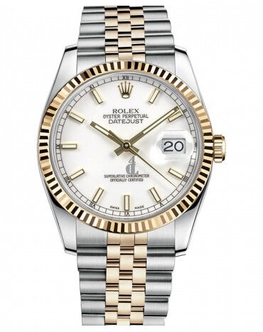 Fake Rolex Datejust 36mm Steel and Yellow Gold White Dial 116233 WSJ.