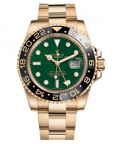 Fake Rolex GMT Master II Yellow Gold Green Dial 116718 G.