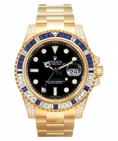 Fake Rolex GMT Master II Yellow Gold Black Dial 116758 SA.