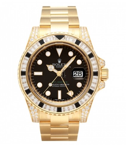 Fake Rolex GMT Master II Yellow Gold Black Dial 116758 SANR.