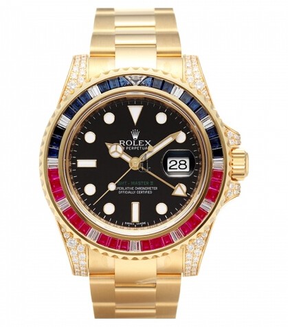 Fake Rolex GMT Master II Yellow Gold Black Dial 116758 SARU.