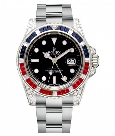 Fake Rolex GMT Master II White Gold Black Dial 116759 SARU.