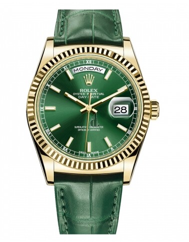 Fake Rolex Day Date Yellow Gold Green Dial 118138 GRL.