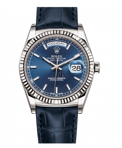 Fake Rolex Day Date White Gold Blue Dial 118139 BLL.