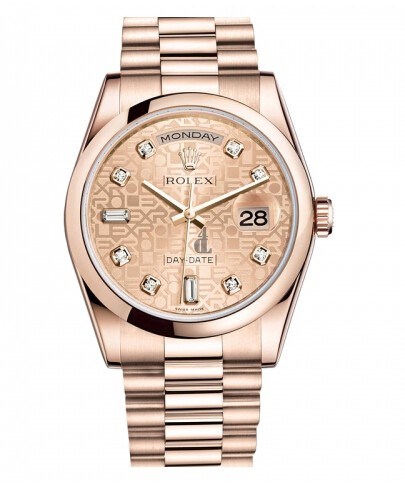 Fake Rolex Day Date Pink Gold Champagne Dial 118205 CHJDP.