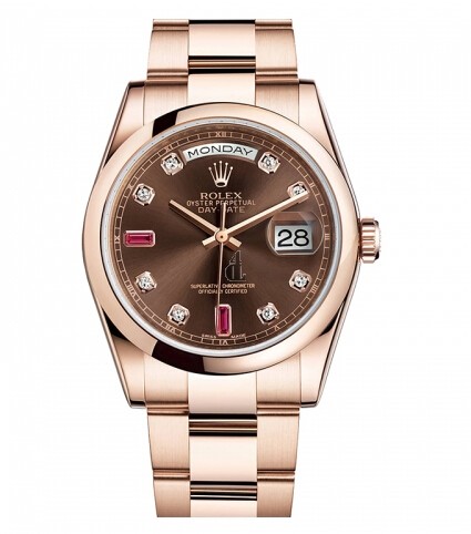 Fake Rolex Day Date Pink Gold Brown Dial 118205 CHODRO.