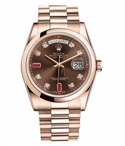Fake Rolex Day Date Pink Gold Chocolate Dial 118205 CHODRP.