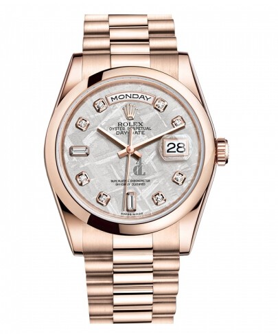 Fake Rolex Day Date Pink Gold Meteorite Dial 118205 MTDP.