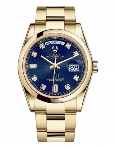Fake Rolex Day Date Yellow Gold Blue Dial 118208 BDO.