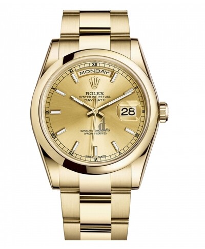 Fake Rolex Day Date Yellow Gold Champagne Dial 118208 CHSO.
