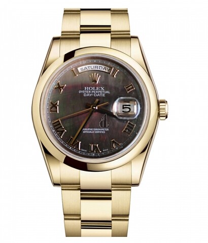 Fake Rolex Day Date Yellow Gold Dark MOP Dial 118208 DKMRO.