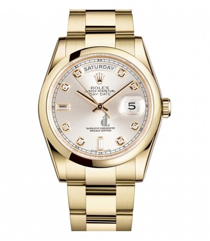 Fake Rolex Day Date Yellow Gold Silver Dial 118208 SDO.