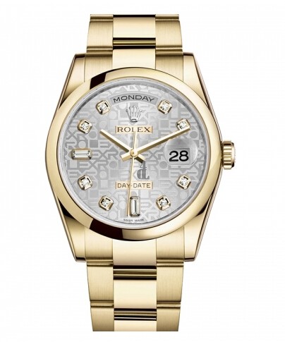 Fake Rolex Day Date Yellow Gold Silver jubilee Dial 118208 SJDO.