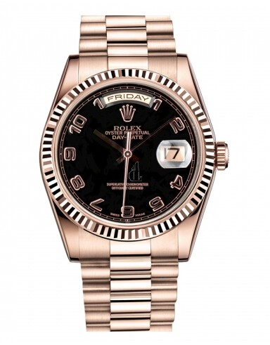 Fake Rolex Day Date Pink Gold Black Dial 118235 BKAP.