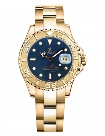 Fake Rolex Yacht-Master Yellow Gold Bluel dial Ladies Watch 169628 B.