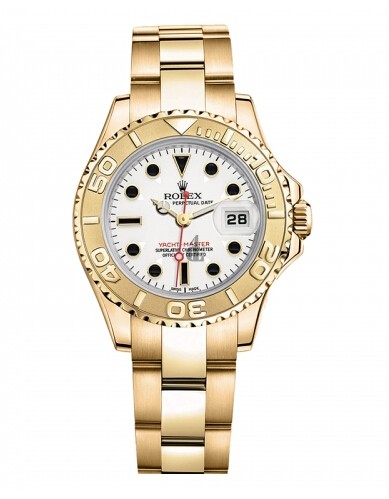 Fake Rolex Yacht-Master Yellow Gold White dial Ladies Watch 169628 W.