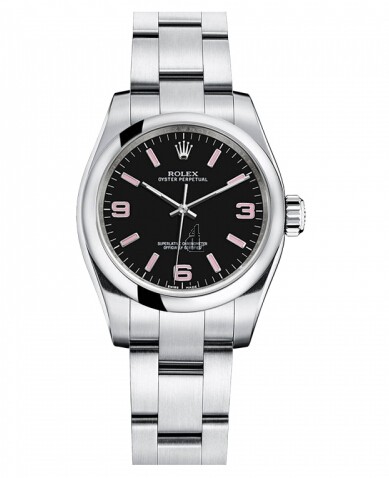 Fake Rolex Oyster Perpetual No Date Stainless Steel Black dial Ladies watch 176200 BKAPIO.