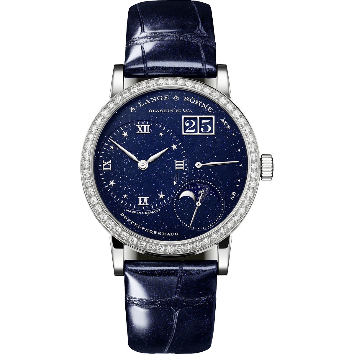 fake A. Lange & Sohne Little Lange 1 Moon Phase White Gold with Diamond Bezel 182.886