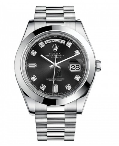 Fake Rolex Day Date II President Platinum Black dial 218206 BKDP.