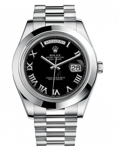 Fake Rolex Day Date II President Platinum Black dial 218206 BKRP.