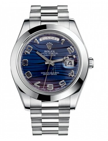 Fake Rolex Day Date II President Platinum Blue wave dial 218206 BLWAP.