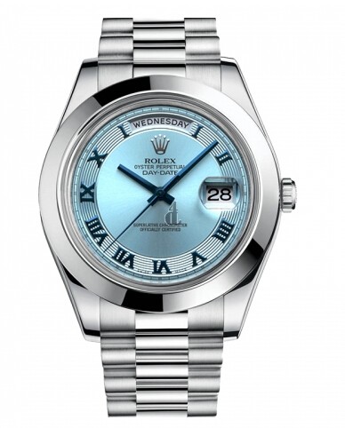 Fake Rolex Day Date II President Platinum Ice blue concentric dial 218206 IBCRP.