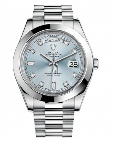 Fake Rolex Day Date II President Platinum Ice blue dial 218206 IBLDP.