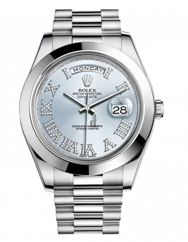 Fake Rolex Day Date II President Platinum Ice blue dial 218206 IBLDRP.