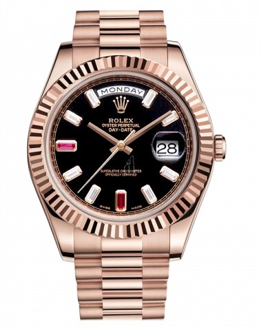 Fake Rolex Day Date II President Pink Gold Black dial 218235 BKDRP.
