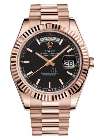 Fake Rolex Day Date II President Pink Gold Black dial 218235 BKIP.