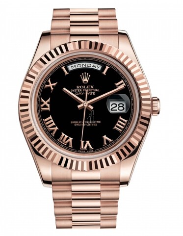Fake Rolex Day Date II President Pink Gold Black dial 218235 BKRP.