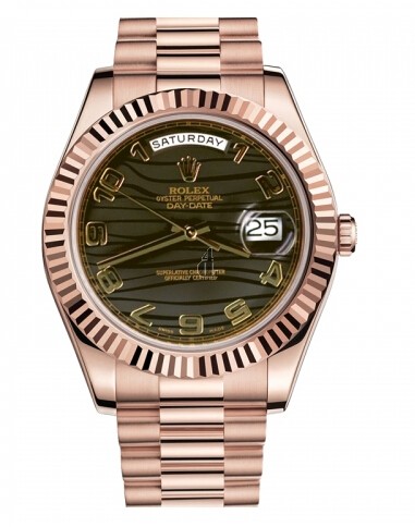 Fake Rolex Day Date II President Pink Gold Brown wave dial 218235 BRWAP.