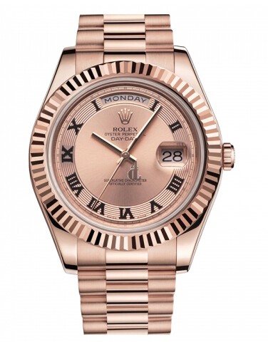 Fake Rolex Day Date II President Pink Gold Champagne concentric dial 218235 CHCRP.