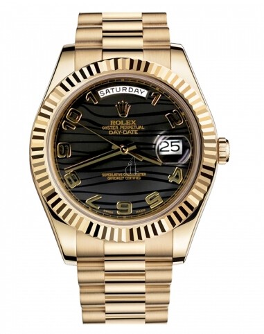 Fake Rolex Day Date II President Yellow Gold Black wave dial 218238 BKWAP.