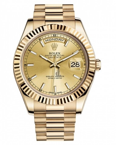 Fake Rolex Day Date II President Yellow Gold Chamapgne dial 218238 CHIP.